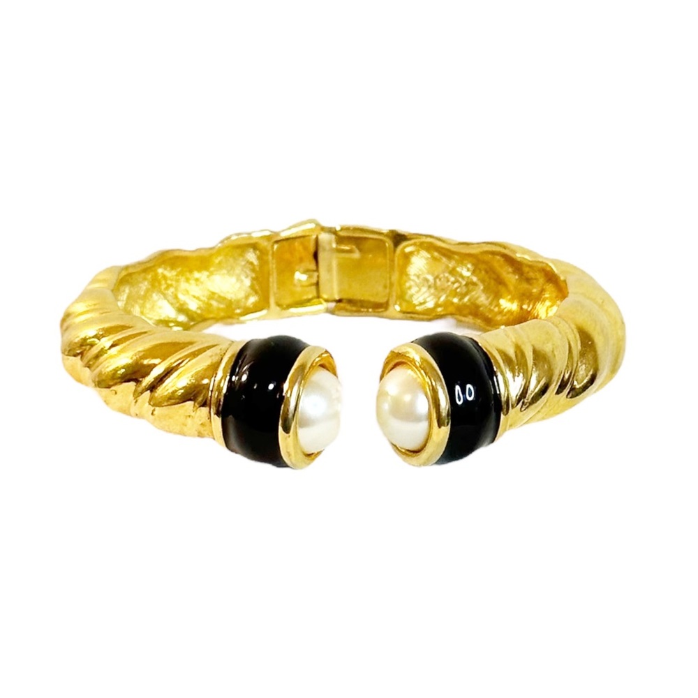 Joan Rivers Vintage Faux Pearl Hinged Clamper Cuff Bracelet Signed